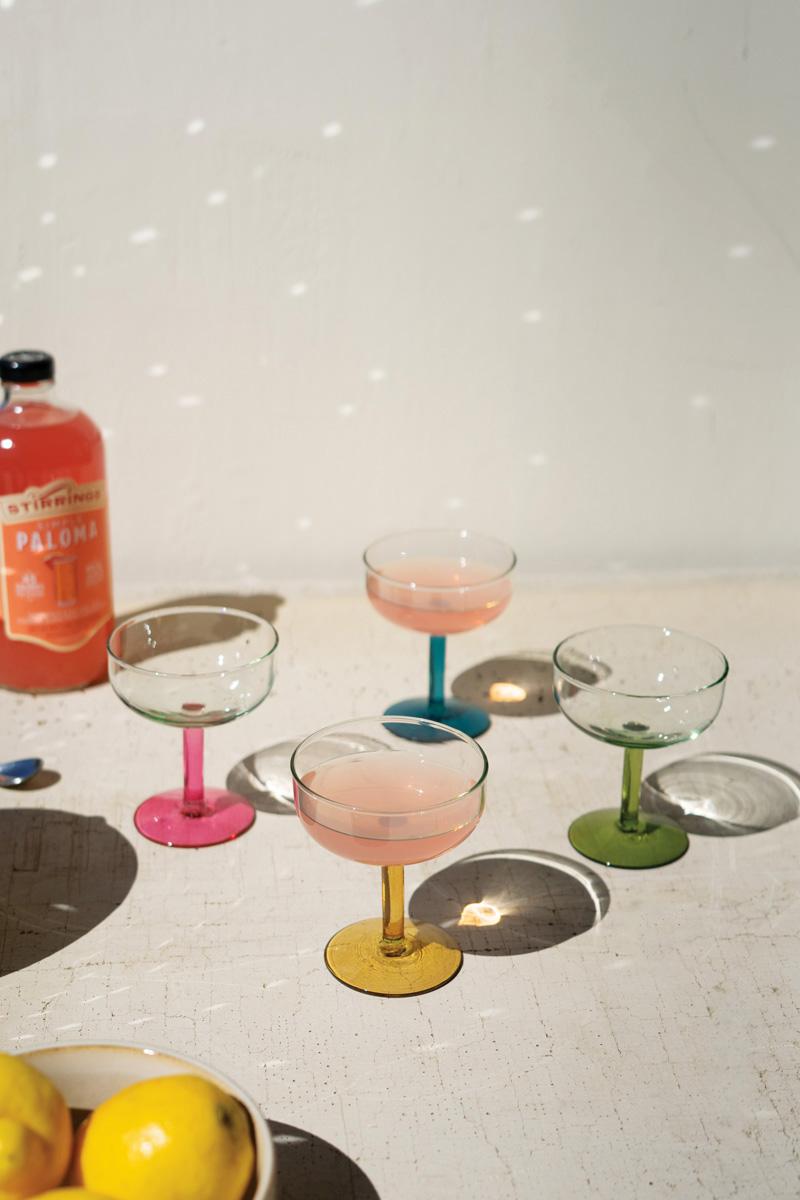 Recycled Glass, Coupe Glasses With Colored Stems – One Each