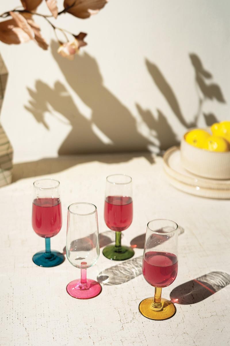 Recycled Glass, Apertif Glasses With Colored Stems – One Each