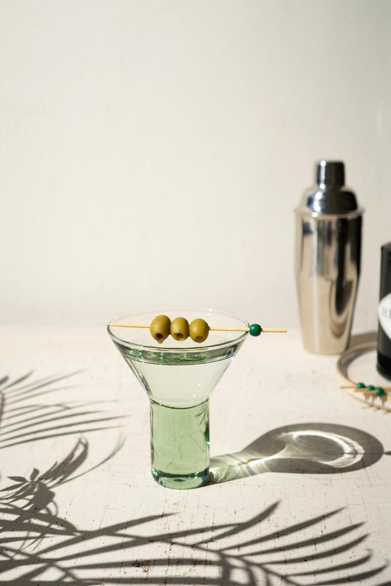 Recycled Glass, Clear Martini Glass With Solid Base, Green