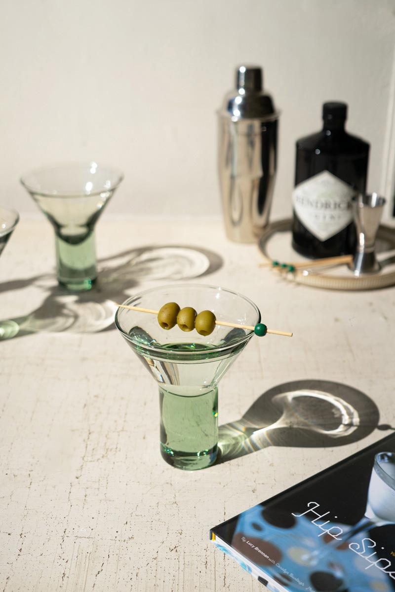Recycled Glass, Clear Martini Glass With Solid Base, Green