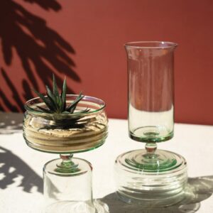 Recycled Glass, Glass Compotes With Bases, Green