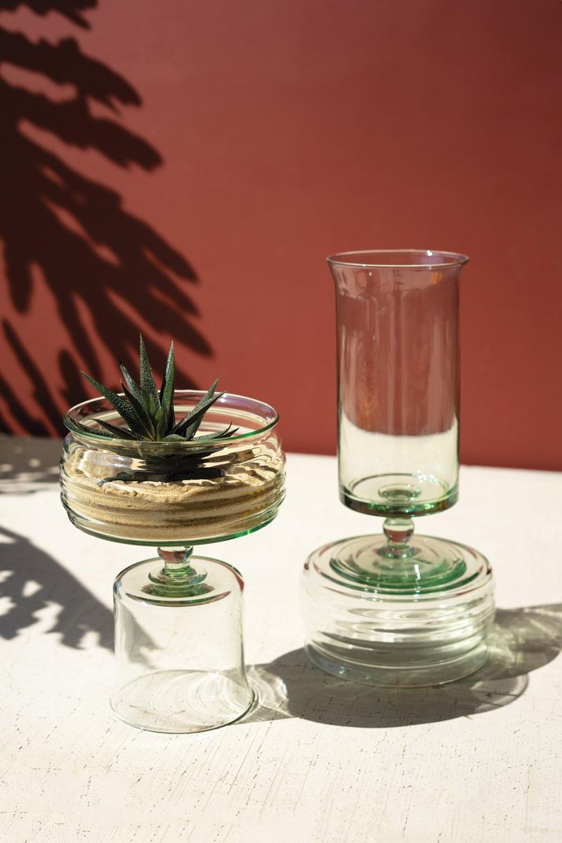 Recycled Glass, Glass Compotes With Bases, Green