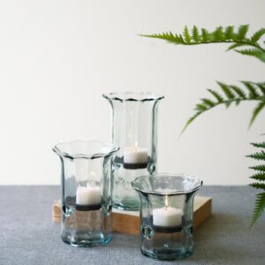 Recycled Glass Ribbed Votive Cylinders, Clear