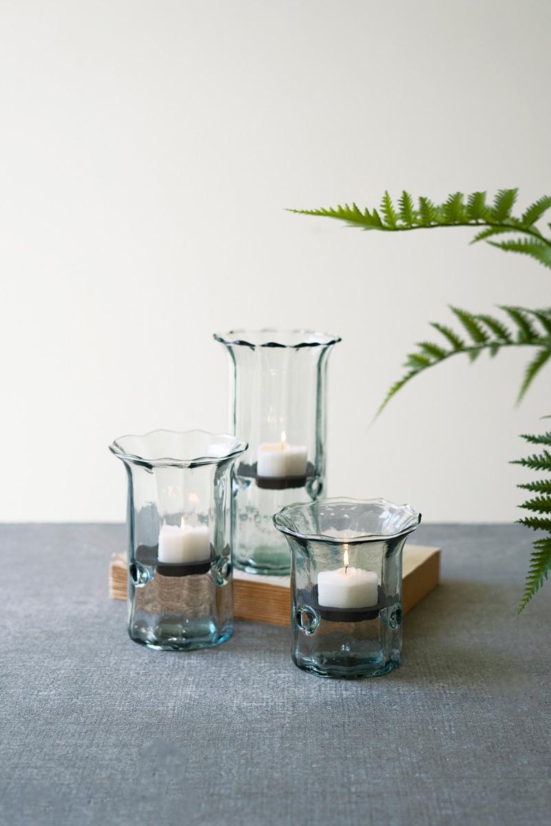 Recycled Glass Ribbed Votive Cylinders, Clear