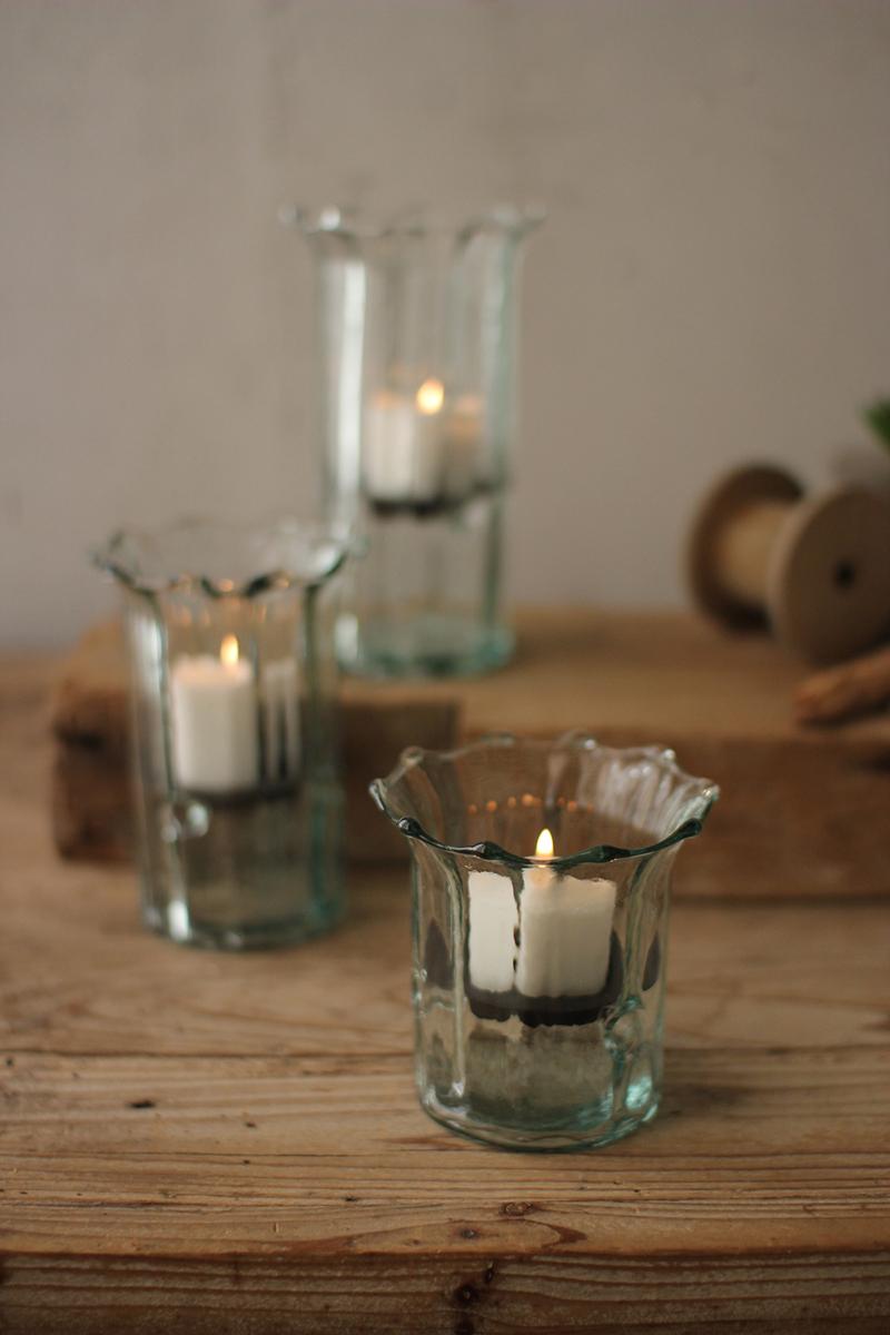 Recycled Glass Ribbed Votive Cylinders, Clear