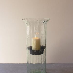 Ribbed Glass Candle Cylinder W Rustic Insert – Large, Clear