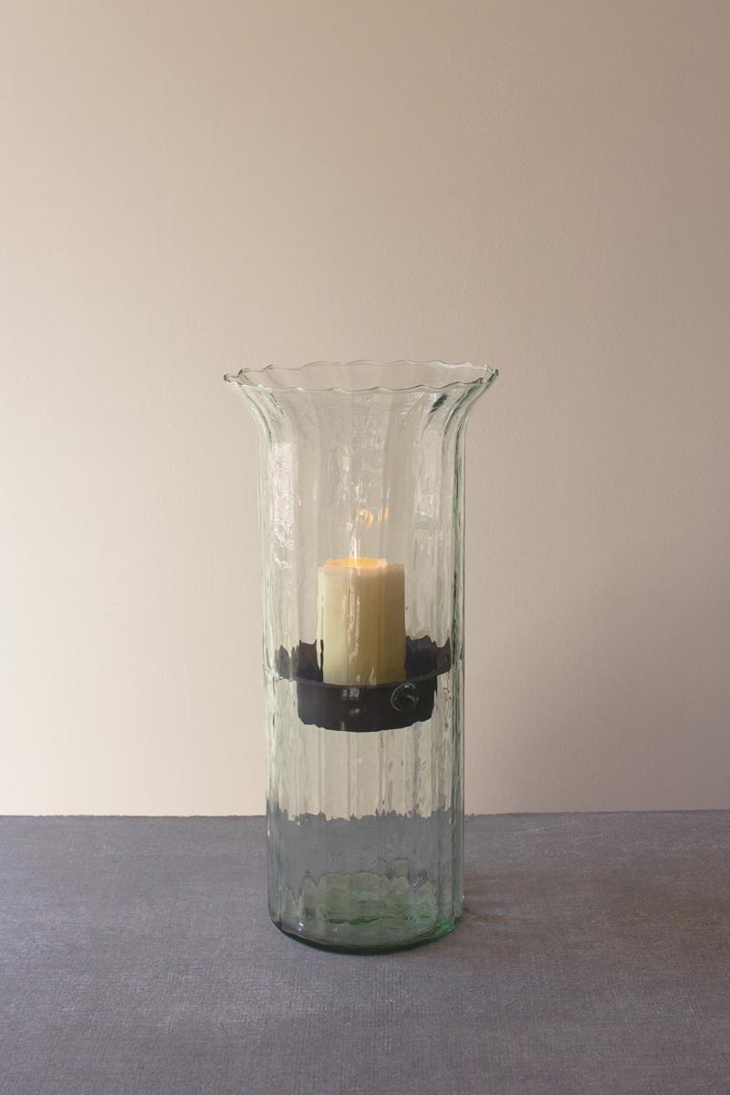 Ribbed Glass Candle Cylinder W Rustic Insert – Large, Clear