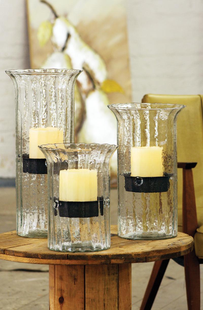 Ribbed Glass Candle Cylinder W Rustic Insert – Large, Clear