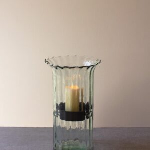 Ribbed Glass Candle Cylinder W Rustic Insert – Medium, Clear