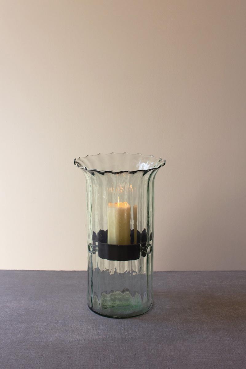 Ribbed Glass Candle Cylinder W Rustic Insert – Medium, Clear