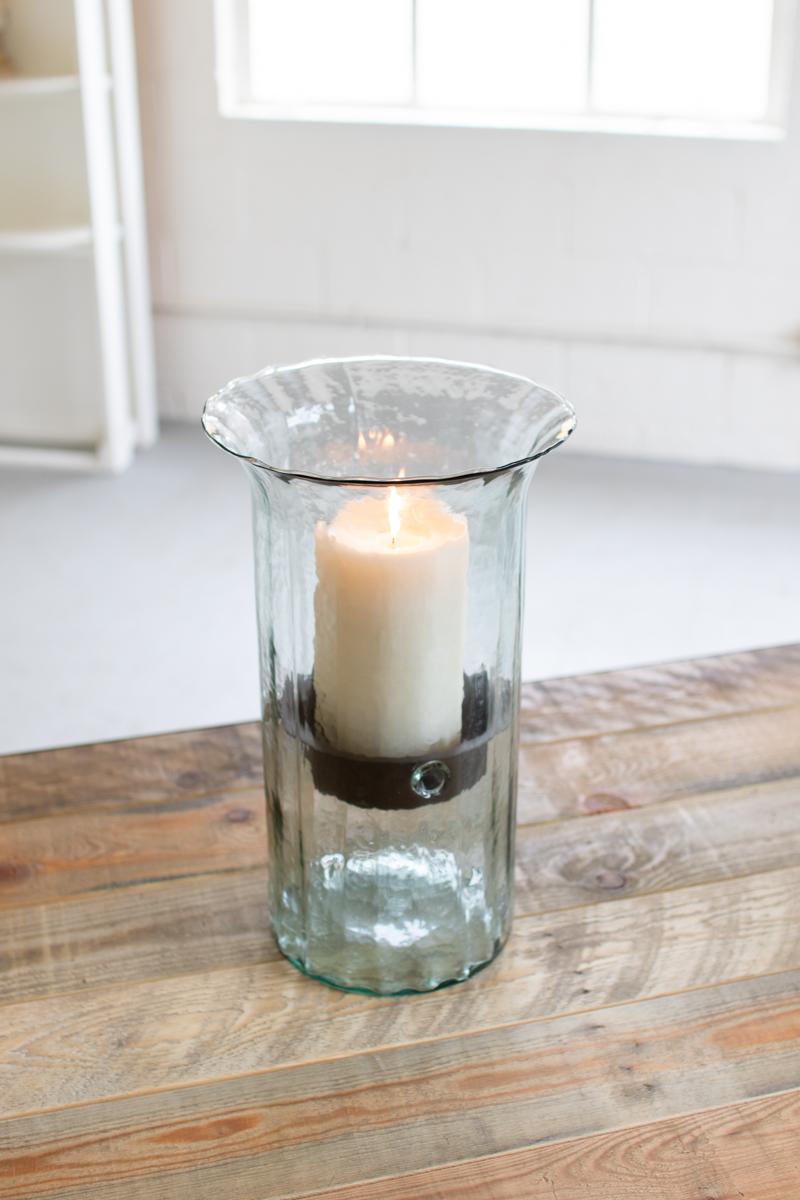 Ribbed Glass Candle Cylinder W Rustic Insert – Medium, Clear