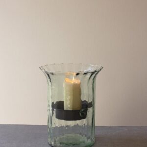 Ribbed Glass Candle Cylinder W Rustic Insert – Small, Clear