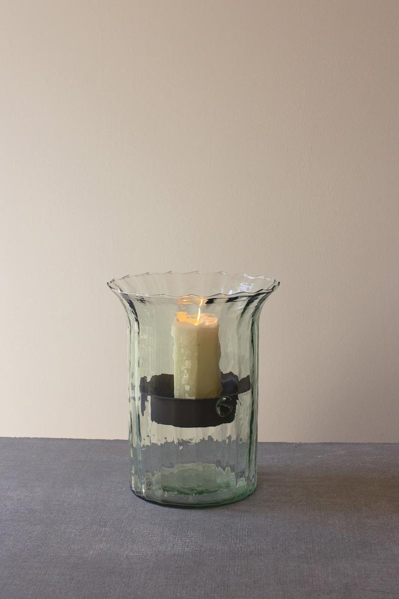 Ribbed Glass Candle Cylinder W Rustic Insert – Small, Clear
