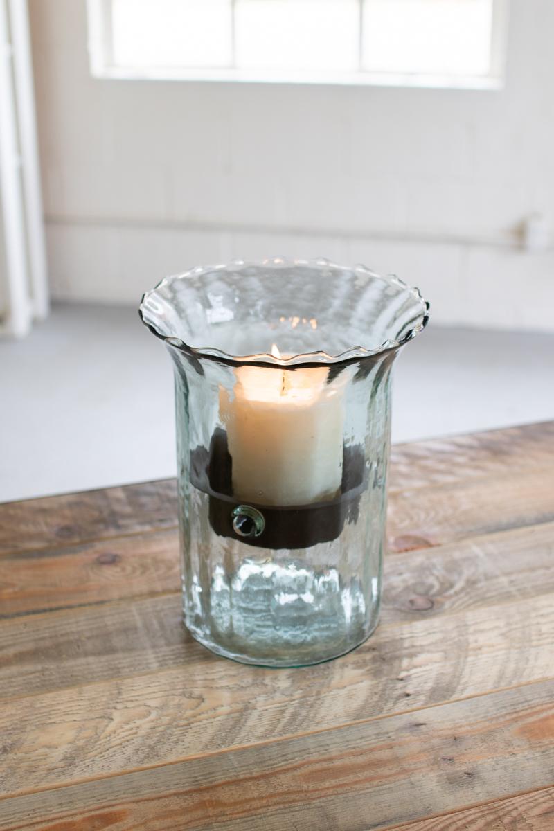 Ribbed Glass Candle Cylinder W Rustic Insert – Small, Clear