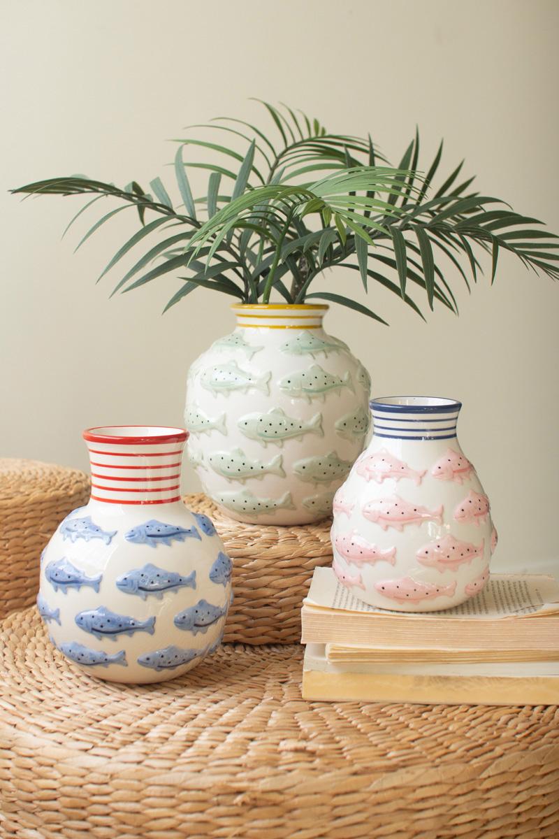 Ceramic Vases With Fish – One Each