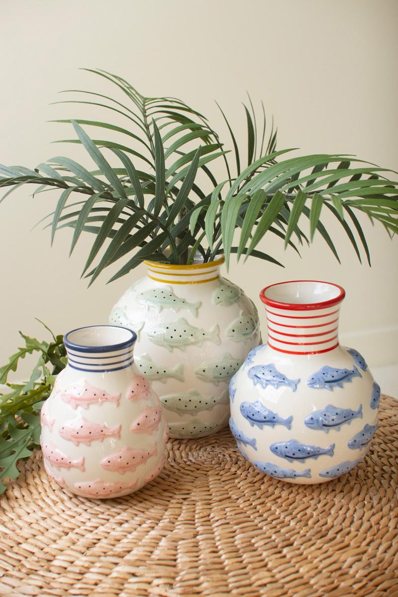 Ceramic Vases With Fish – One Each