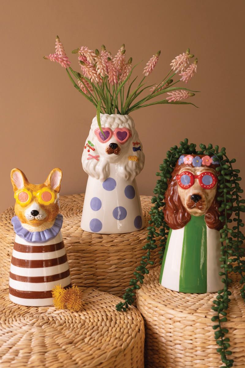 Ceramic Dogs With Sun Shades Vases