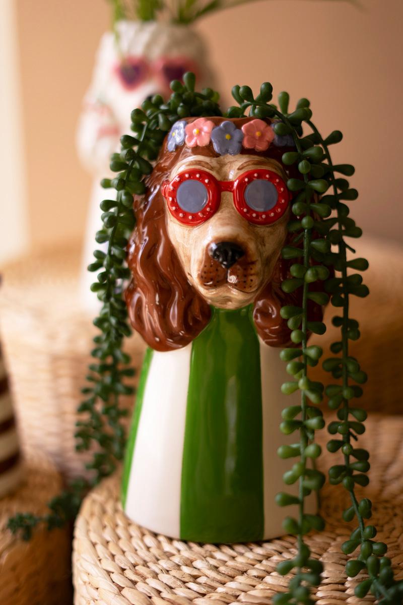 Ceramic Dogs With Sun Shades Vases
