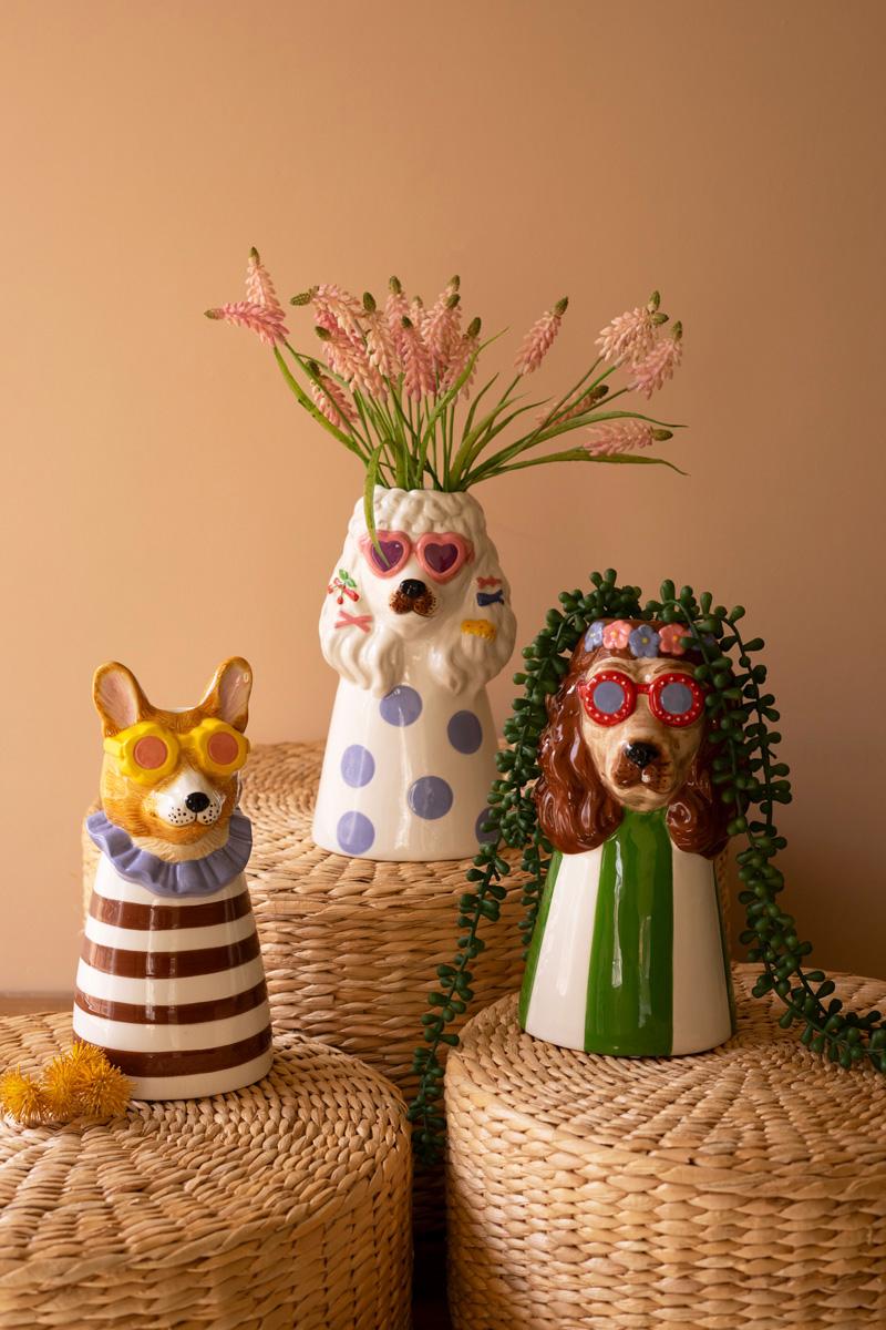Ceramic Dogs With Sun Shades Vases