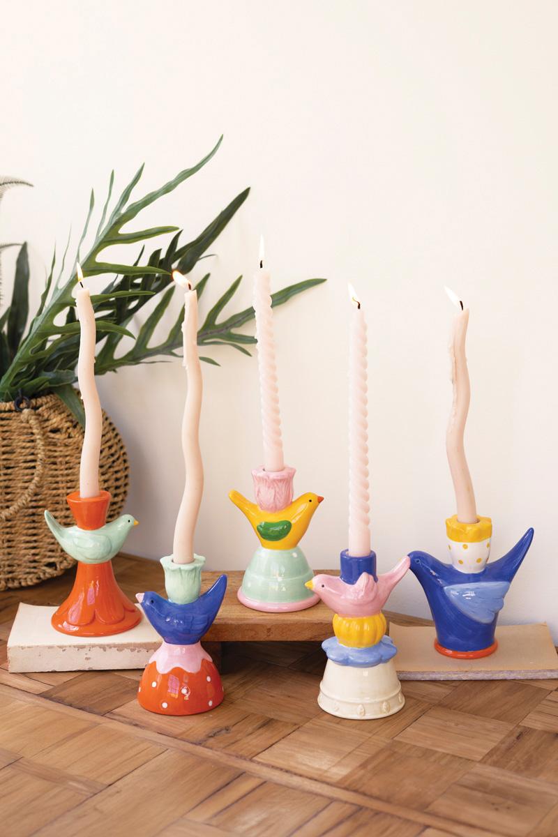 Ceramic Birds Taper Candle Holders