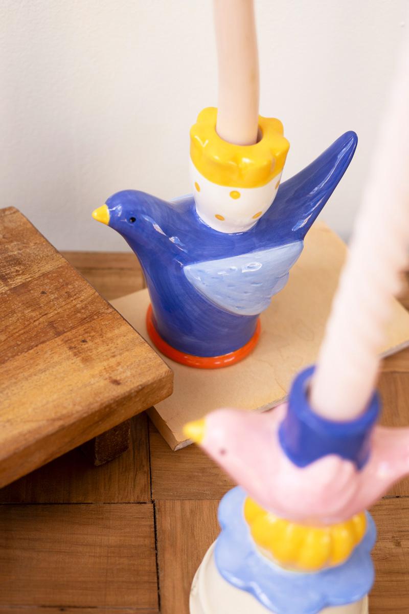 Ceramic Birds Taper Candle Holders