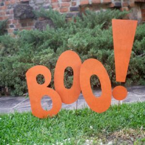 Painted Metal Halloween Boo Yard Stakes, Orange