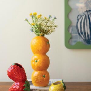 Box of 2 — Set of 3 Strawberry, Orange and Lemon Ceramic Bud Vases