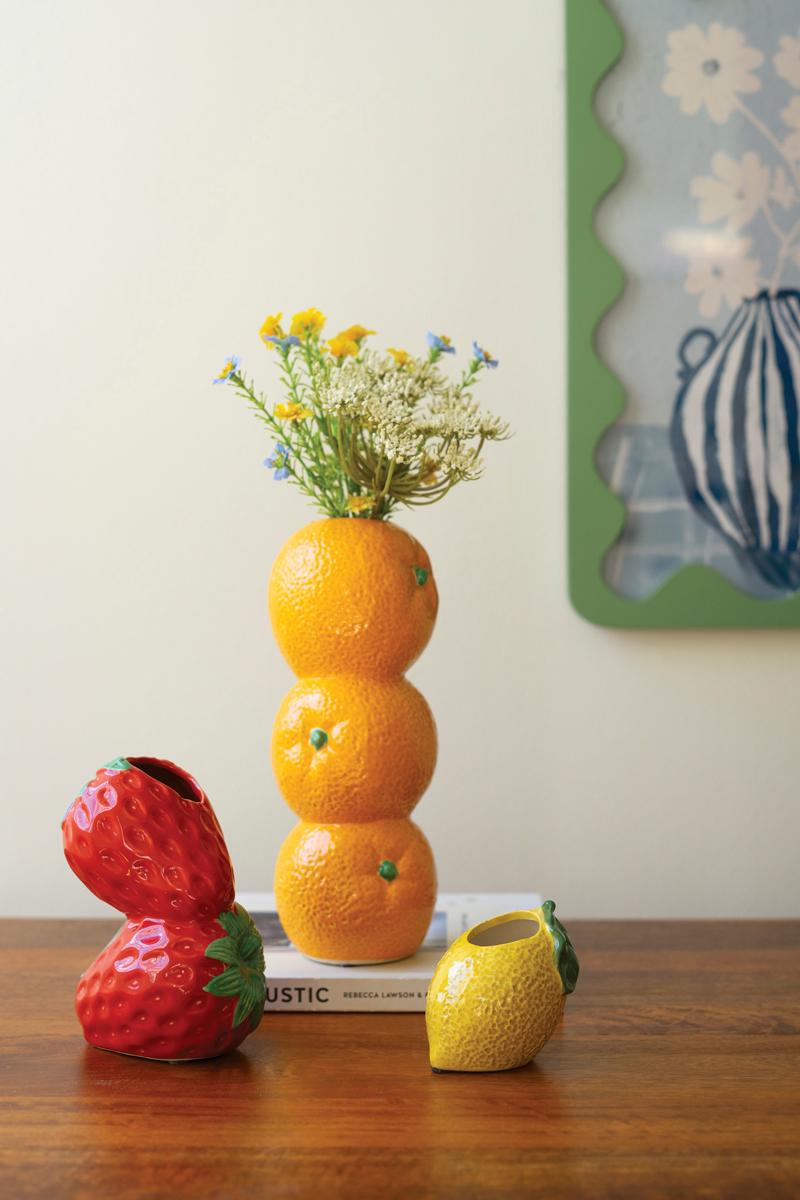 Box of 2 — Set of 3 Strawberry, Orange and Lemon Ceramic Bud Vases