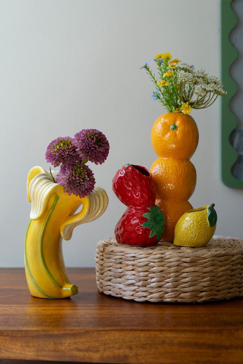 Box of 2 — Set of 3 Strawberry, Orange and Lemon Ceramic Bud Vases