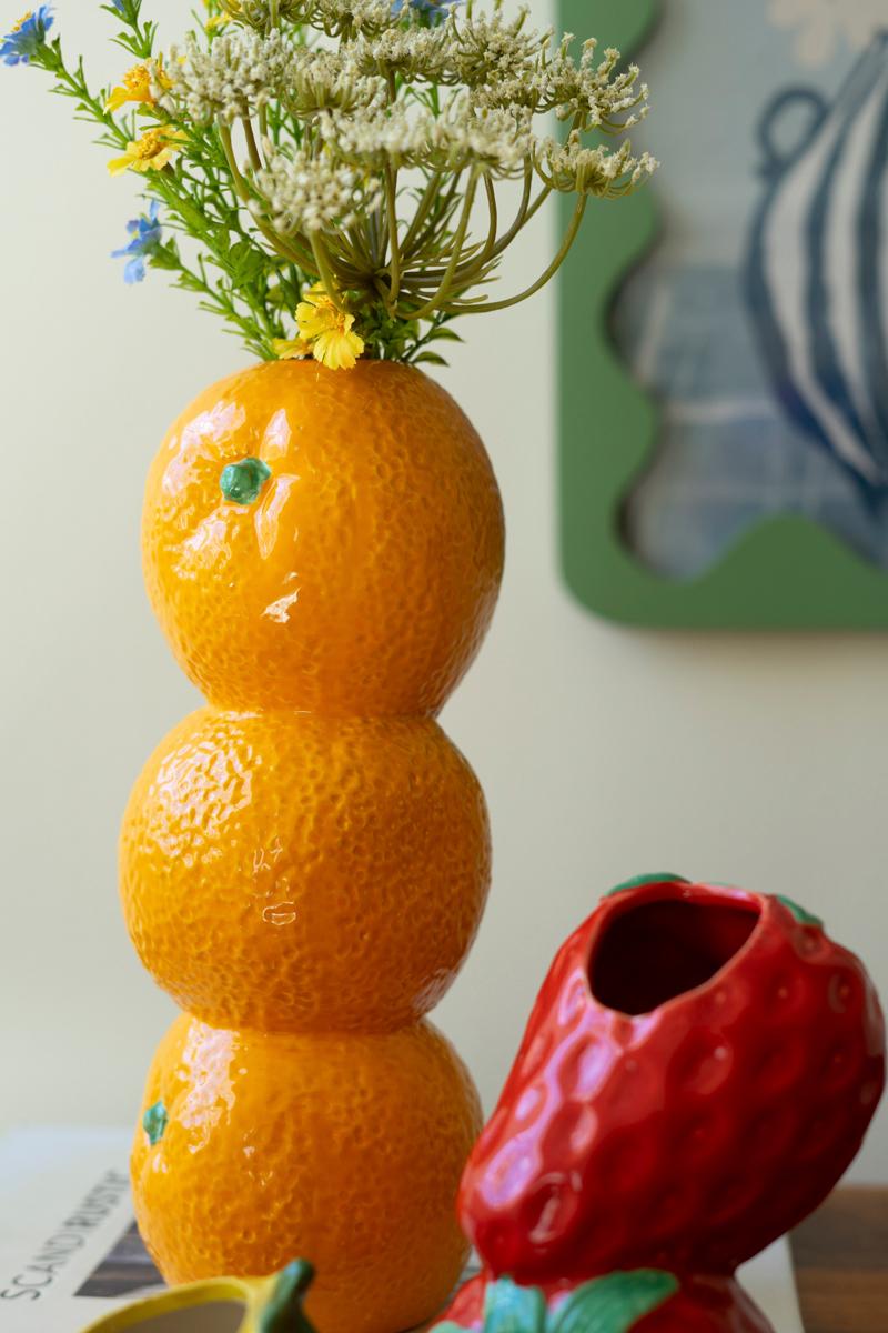 Box of 2 — Set of 3 Strawberry, Orange and Lemon Ceramic Bud Vases