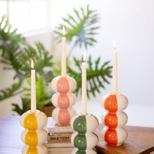 Ceramic Striped Taper Candle Holders