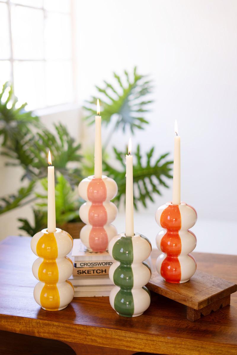 Ceramic Striped Taper Candle Holders