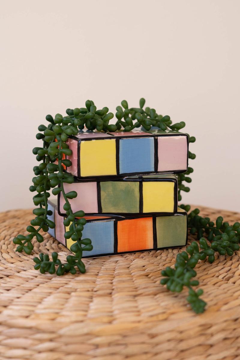 Box of 2 — Ceramic Game Cube Bud Vase