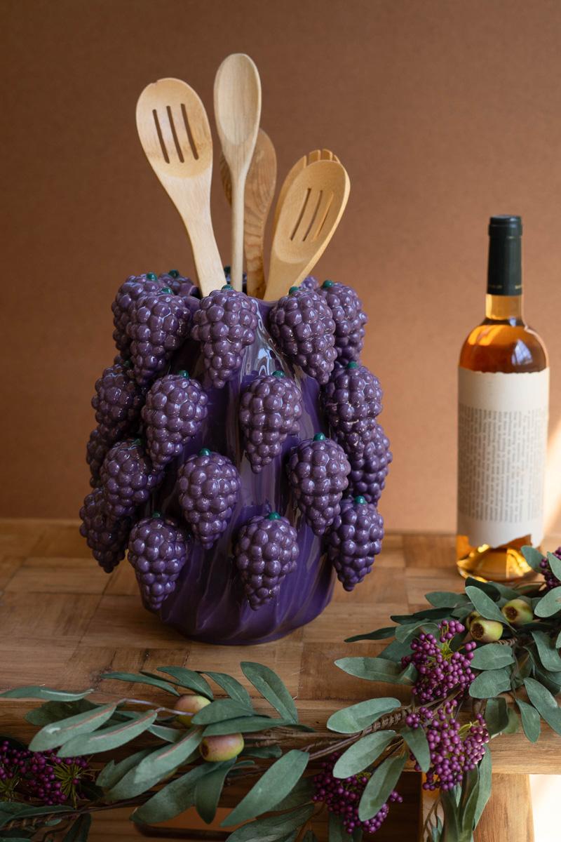 Ceramic Grapes Vase, Purple