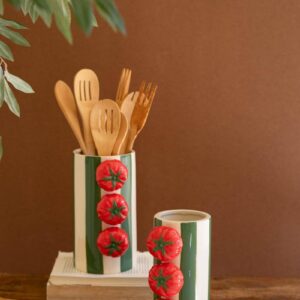 Ceramic Green Striped Vases With Tomatoes