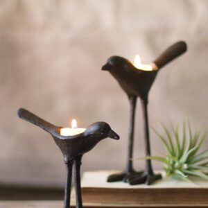 Box of 2 — Set of 2 Cast Iron Bird Tea-Light Holders