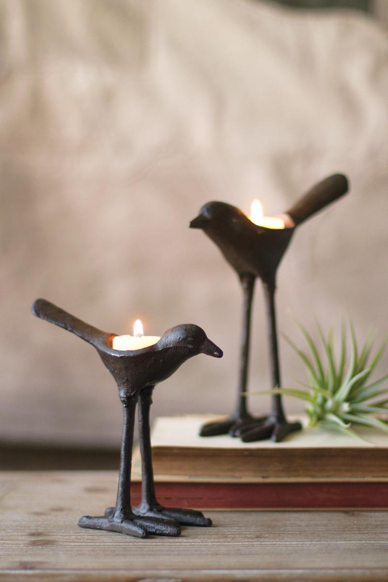 Box of 2 — Set of 2 Cast Iron Bird Tea-Light Holders