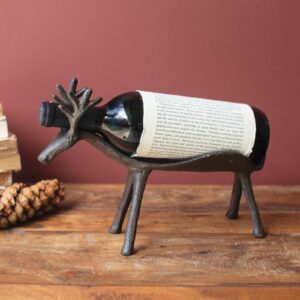 Box of 2 — Cast Iron Reindeer Wine Bottle Holder