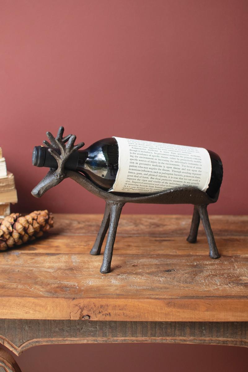 Box of 2 — Cast Iron Reindeer Wine Bottle Holder