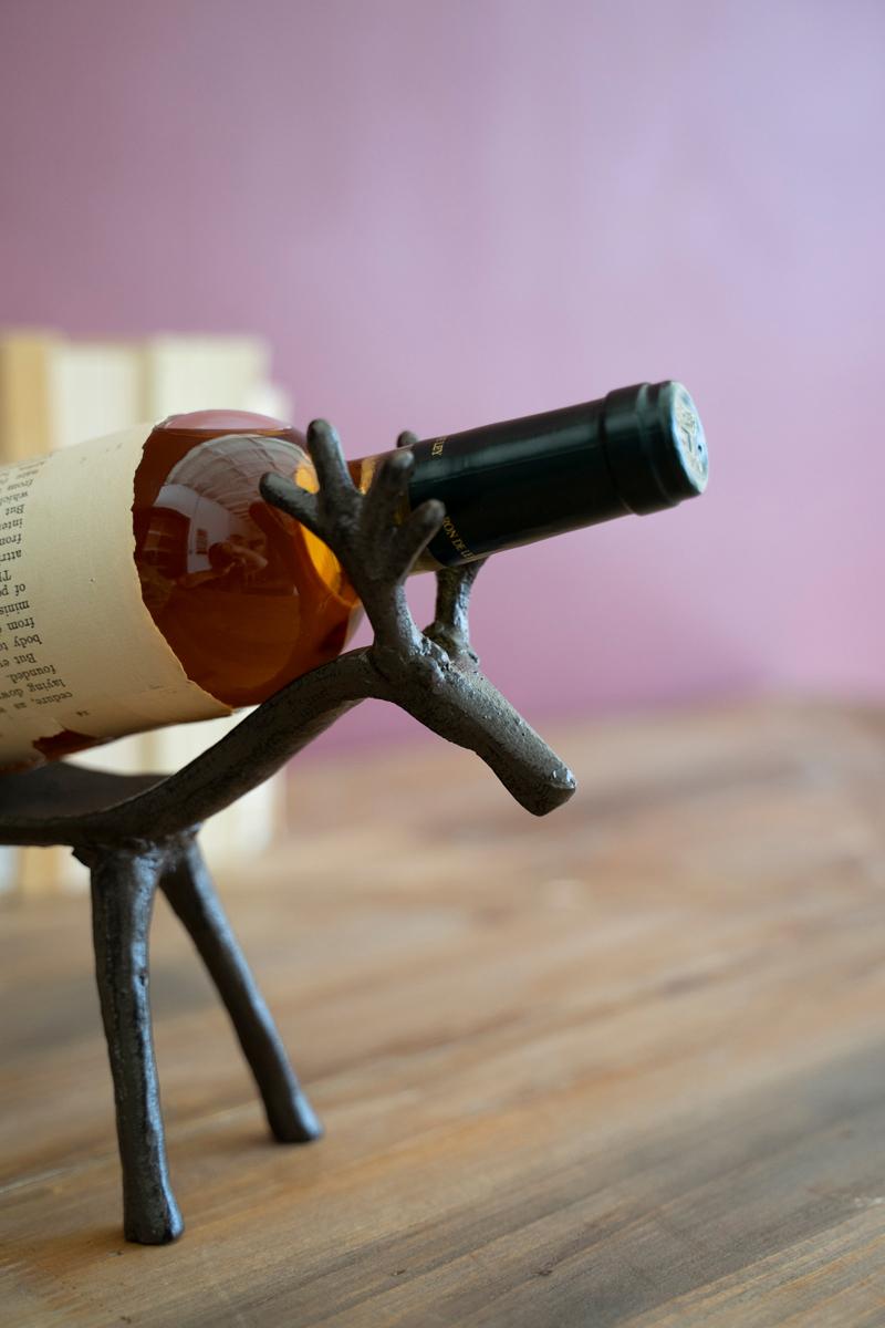 Box of 2 — Cast Iron Reindeer Wine Bottle Holder