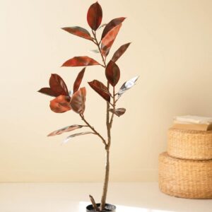 Artificial Rubber Tree With Black Plastic Pot