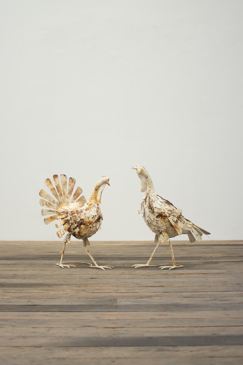 Antique White Metal Turkeys