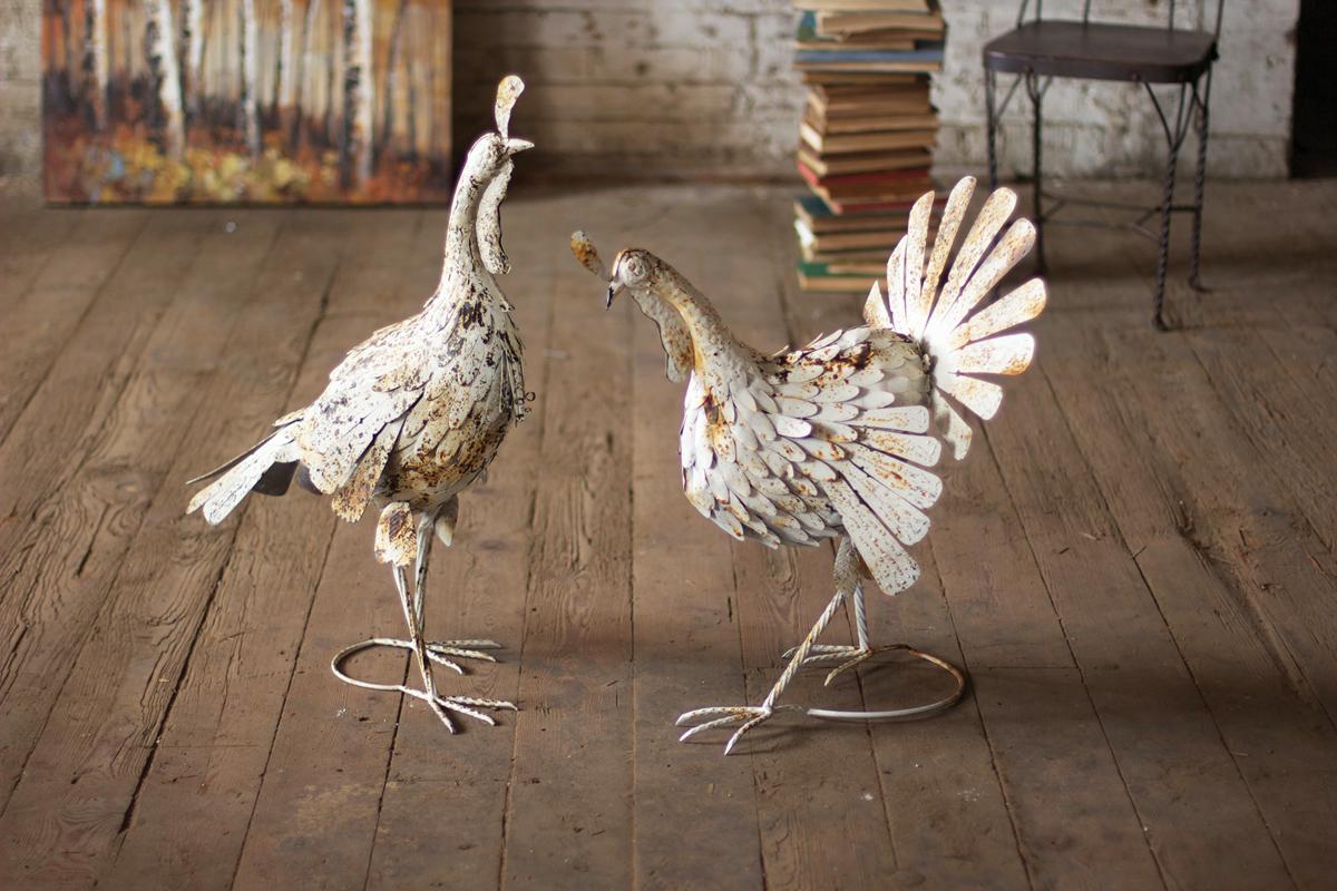 Antique White Metal Turkeys