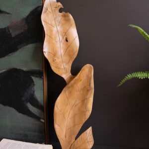 Hand-Carved Teakwood Tabletop Leaves Sculpture