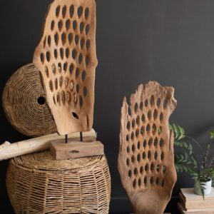 Teakwood, Hand-Carved Teak Wood Scuplture On A Base – Perforated