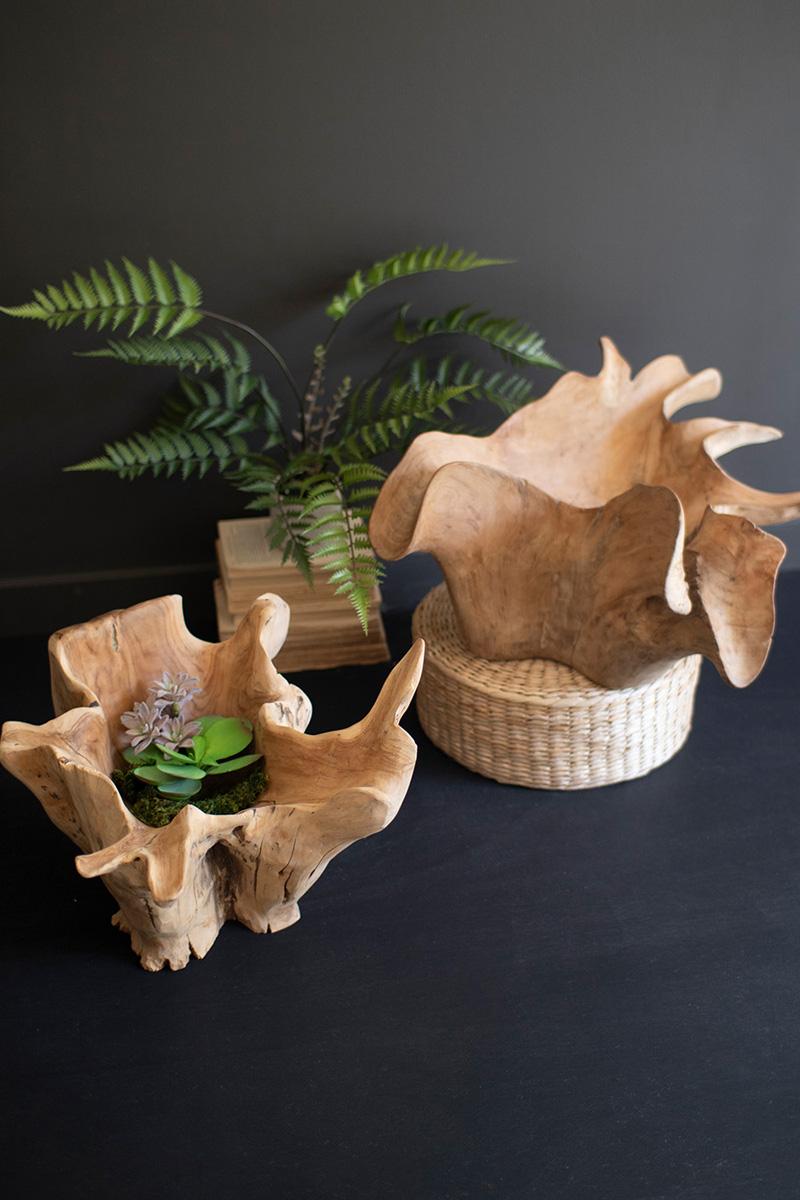 Teakwood, Hand-Carved Blooming Teak Root Bowl