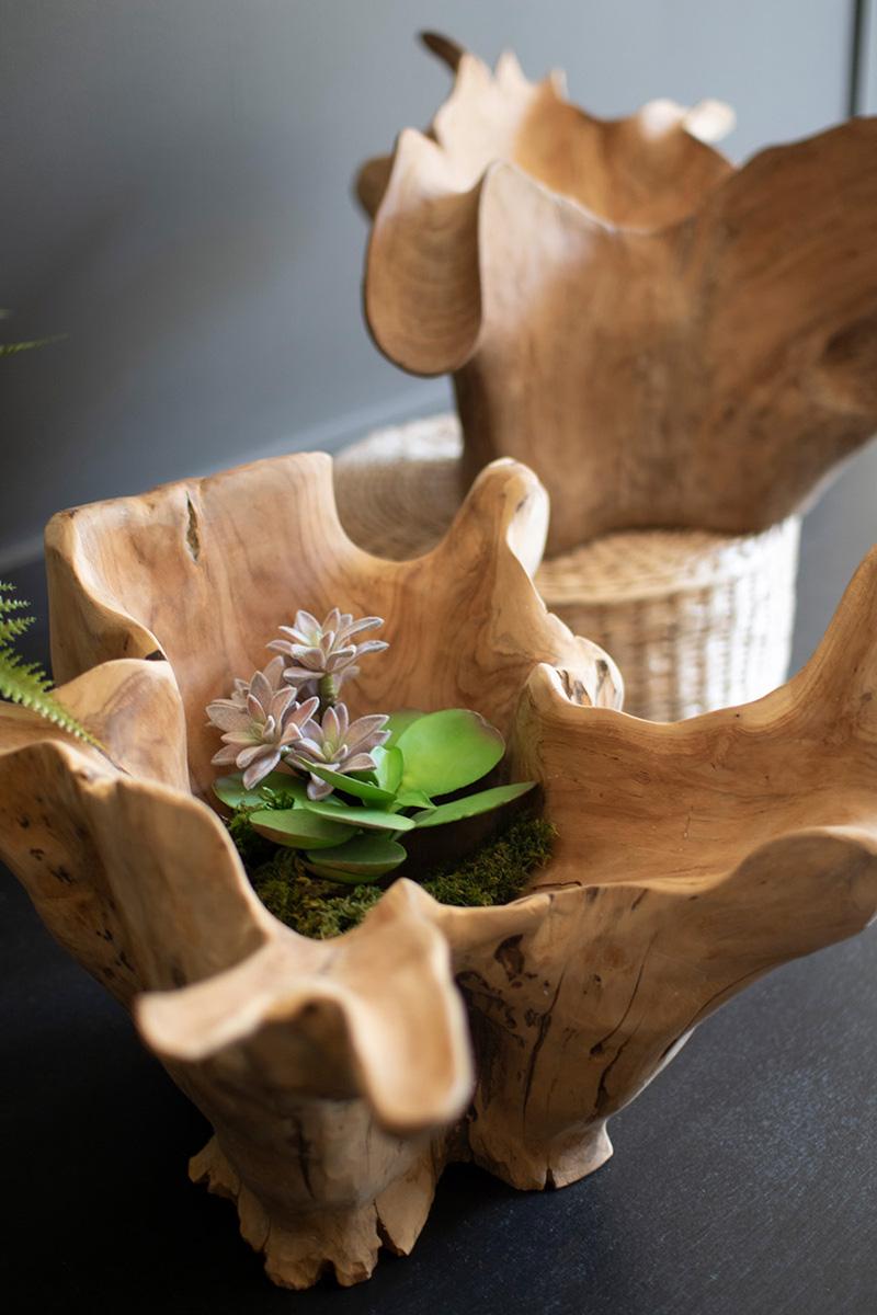 Teakwood, Hand-Carved Blooming Teak Root Bowl