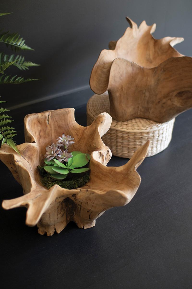 Teakwood, Hand-Carved Blooming Teak Root Bowl