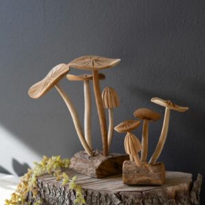 Box of 2 — Set of 2 Hand-Carved Teakwood Mushroom Clusters