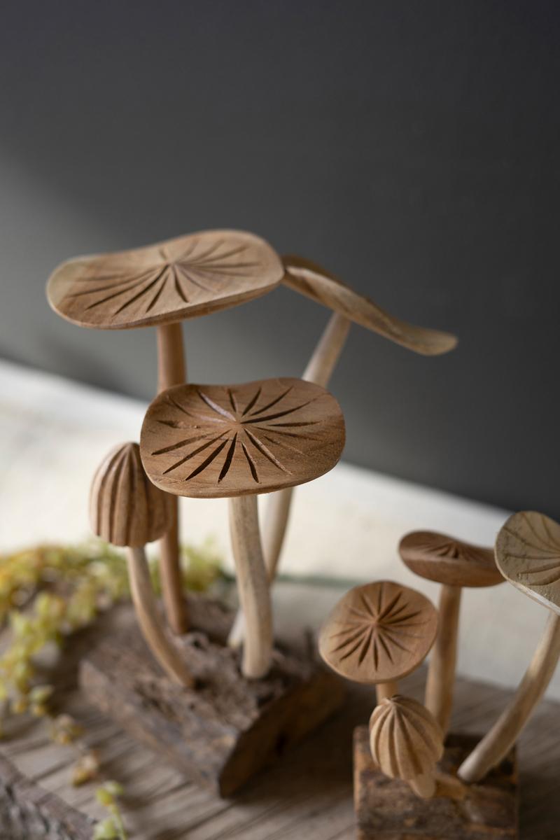 Box of 2 — Set of 2 Hand-Carved Teakwood Mushroom Clusters
